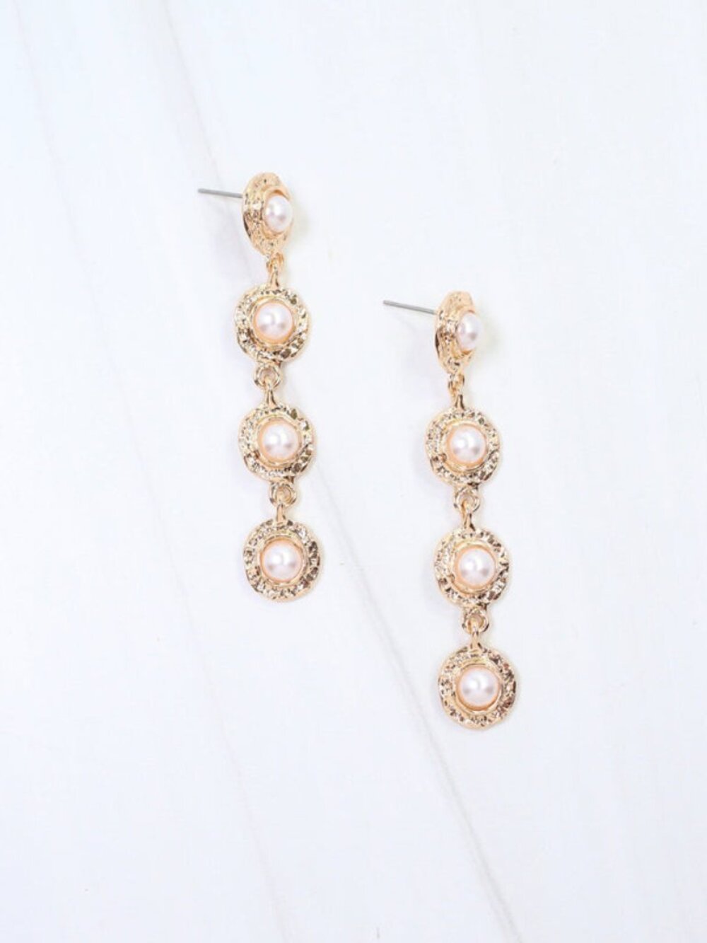 Caroline Hill Gold Aella Hammered Pearl Dangle Earring